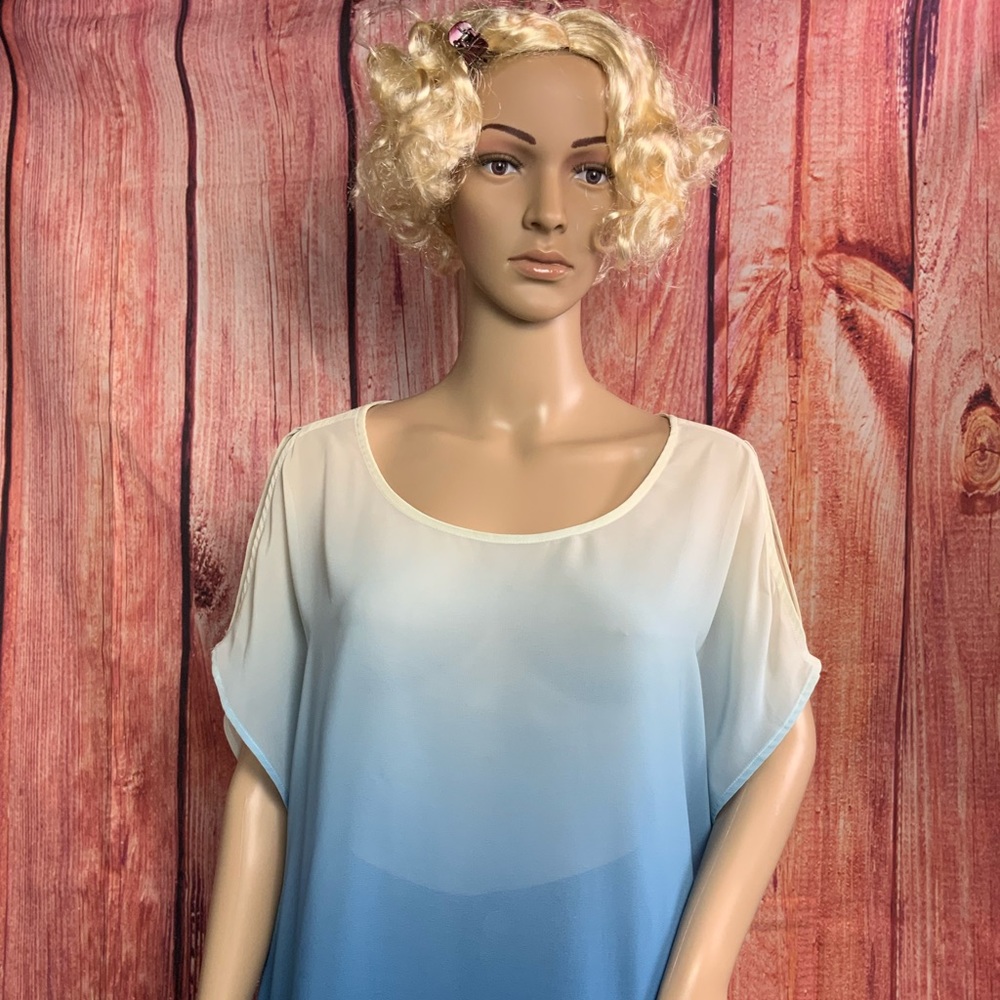 Forever 21 Blue and White Sheer Hi-Lo top